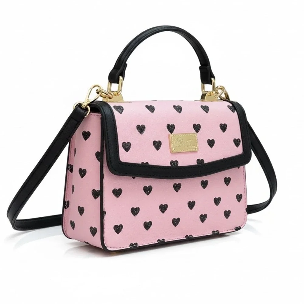 Luv Betsey by Betsey Johnson Crossbody Bag Women Small Pink Black Heart Coquette